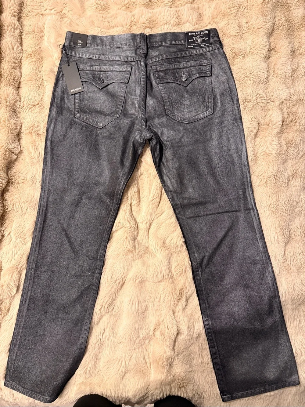 True Religion Men's Metallic Charcoal Straight Jeans